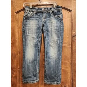 Miss Me Women's Cuffed Capri Embellished Jeans Regular Size 27 Stretch JP5395P2